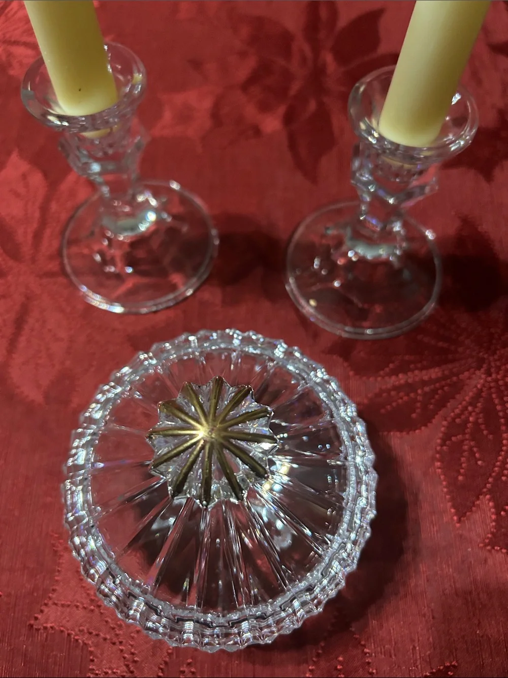 Ivory Taper Candles with Clear Glass Holders - Set of 2 and Clear Glass Candy